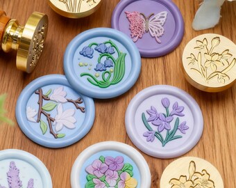 Carimbo de cera retrô, selo de série de plantas, folhas verdes/flores, selo personalizado, kit de selo de cera para casamento, selo de decoração para carta de convite de envelope