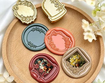 Plant Border Wax Seal Stamp,Floral Frame Sealing Wax Stamp,Plant Wreath Border Seal for Wedding Invitations,Envelopes,Handmade Craft Decor