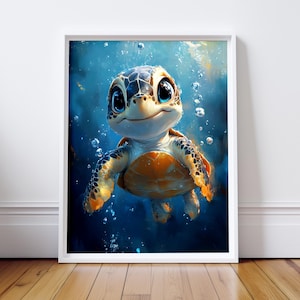 Magical Turtle Wall Art - Colorful Fantasy Poster for Girls&#39; Room - Nursery Print - Rainbow Boy Illustration - free shipping