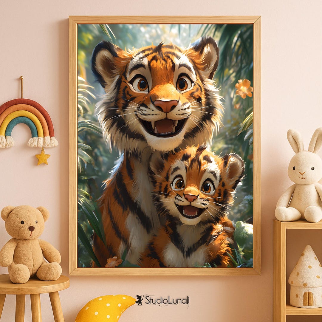 Cute Tiger Poster for Kids Room – Jungle Wall Art With Baby Tiger ...