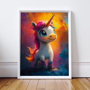 Magical Unicorn Wall Art - Colorful Fantasy Poster for Girls&#39; Room - Nursery Print - Rainbow Boy Illustration - free shipping