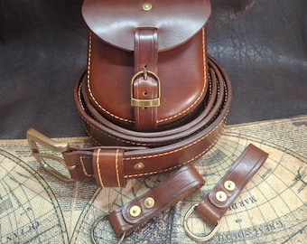 Handmade Bushcraft Leather Set – Hand Saddle Stitched Belt, Pouch & Holders