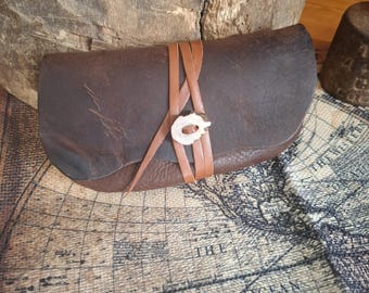 Handmade Cowhide Leather Coin Pouch: Rustic Renaissance Fair Purse