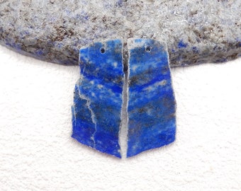 Nugget Lapis Lazuli edelsteen oorbellen paar, steen voor oorbellen maken, 28x12x1,5 mm, 2,4 g-W12752