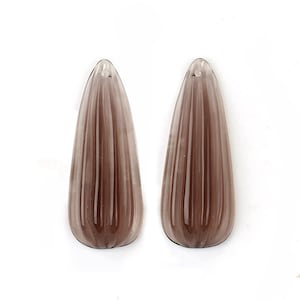 New!! Carved Smoky Quartz Flatback Gemstone Earrings,35x14x6mm, 6.6g