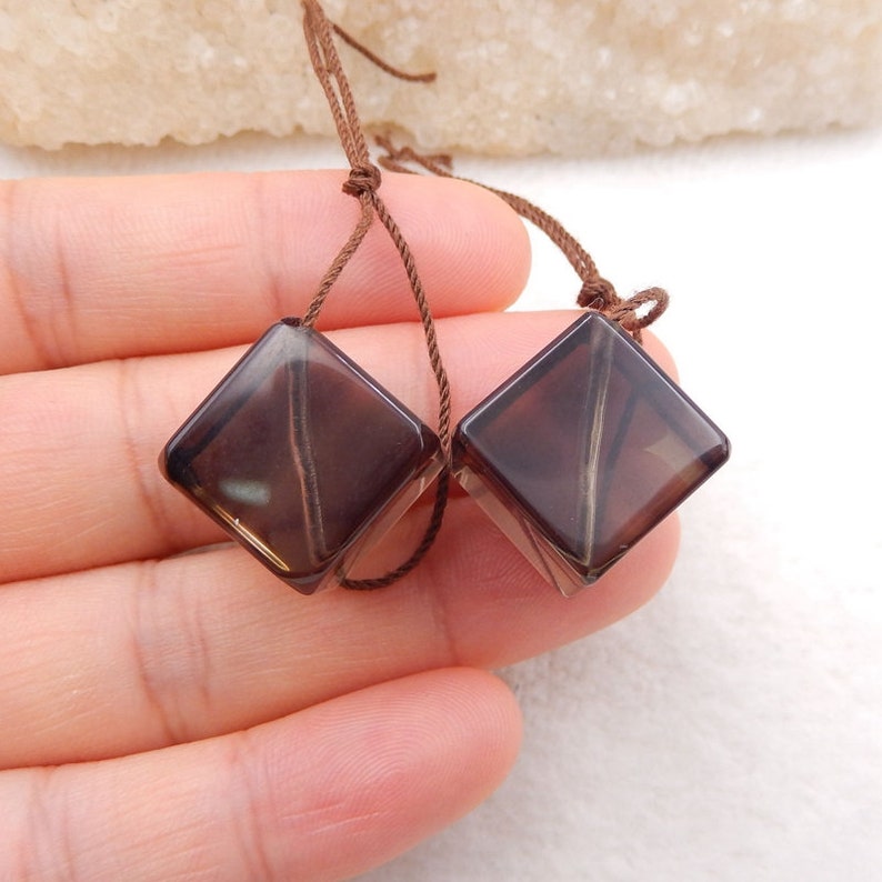 stone for Earrings making,14mm,14.8g-C775 Nugget Smoky Quartz cube earrings Earrings Pair