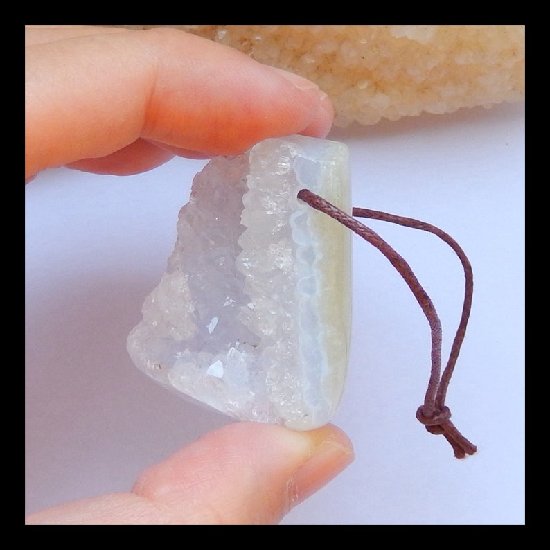 Blue Lace Agate Pendant,Drusy Blue Lace Agate Pendant 36x27x22mm,28.7g-h1025