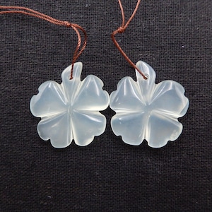 Lucky!! Four-leaf Clover , Selling 2 PCS Nephrite Jade Gemstone Pendant Beads Set,Lovely Gift,  27x25x6mm,10.6g