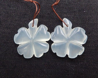 Lucky!! Four-leaf Clover , Selling 2 PCS Nephrite Jade Gemstone Pendant Beads Set,Lovely Gift,  27x25x6mm,10.6g