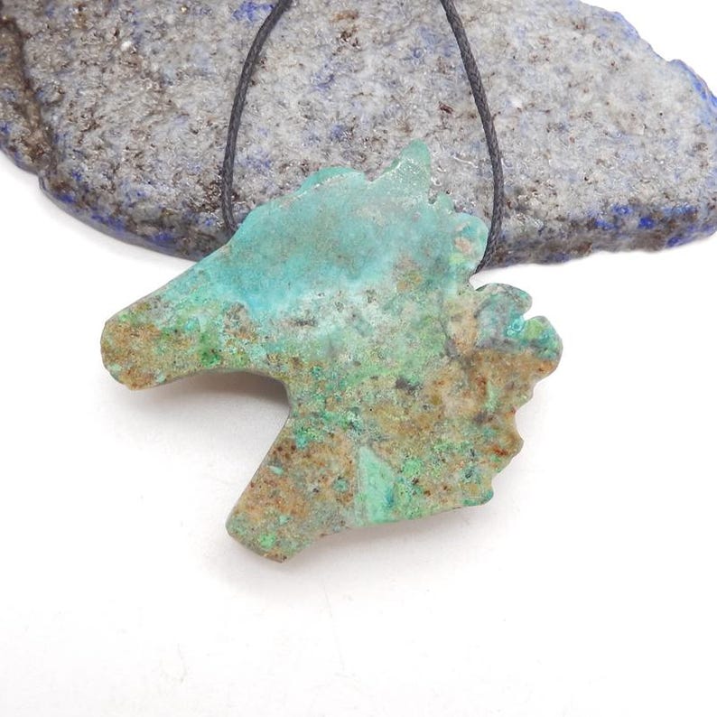 New Carved Natural Chrysocolla Gemstone Horse Head Pendant Bead