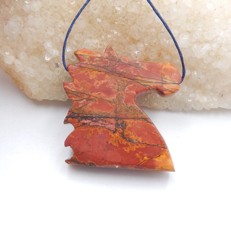 Carving Supply,Horse Pendant,Animal Necklace Pendant,44x39x9mm,23.8g-h8942 Carved Multi-Color Picasso Jasper Horse Head Pendant