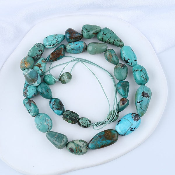 New Arrival! Natural Turquoise Necklace,Turquoise Bead Strands Handmade Gemstones,Lucky Stone, Adjustable Necklace,-JJ254