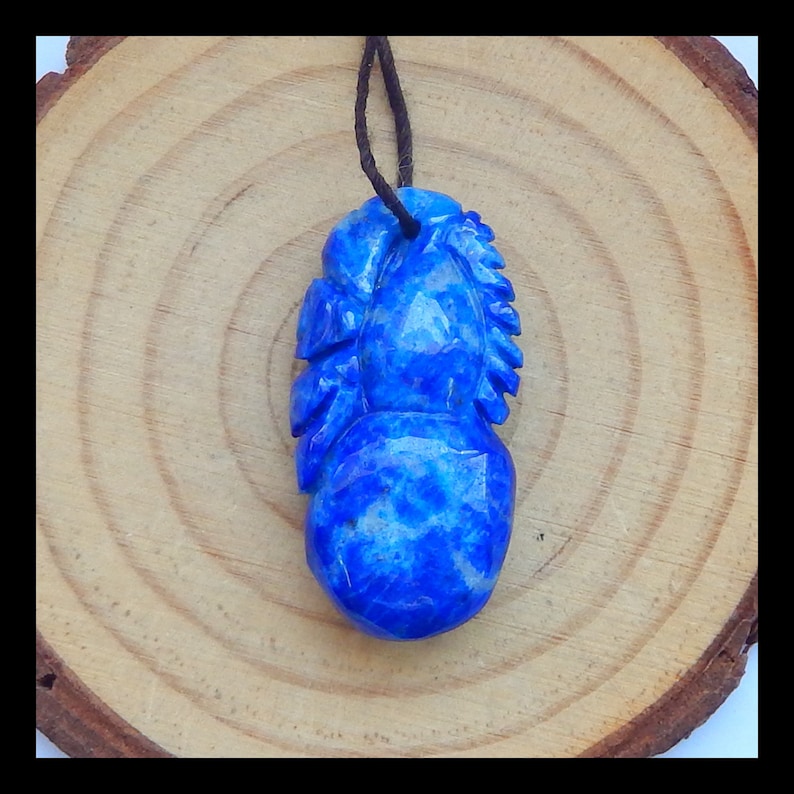 Carved Lapis Lazuli Gemstone Pendant 32x16x9mm,7.7g-h9993