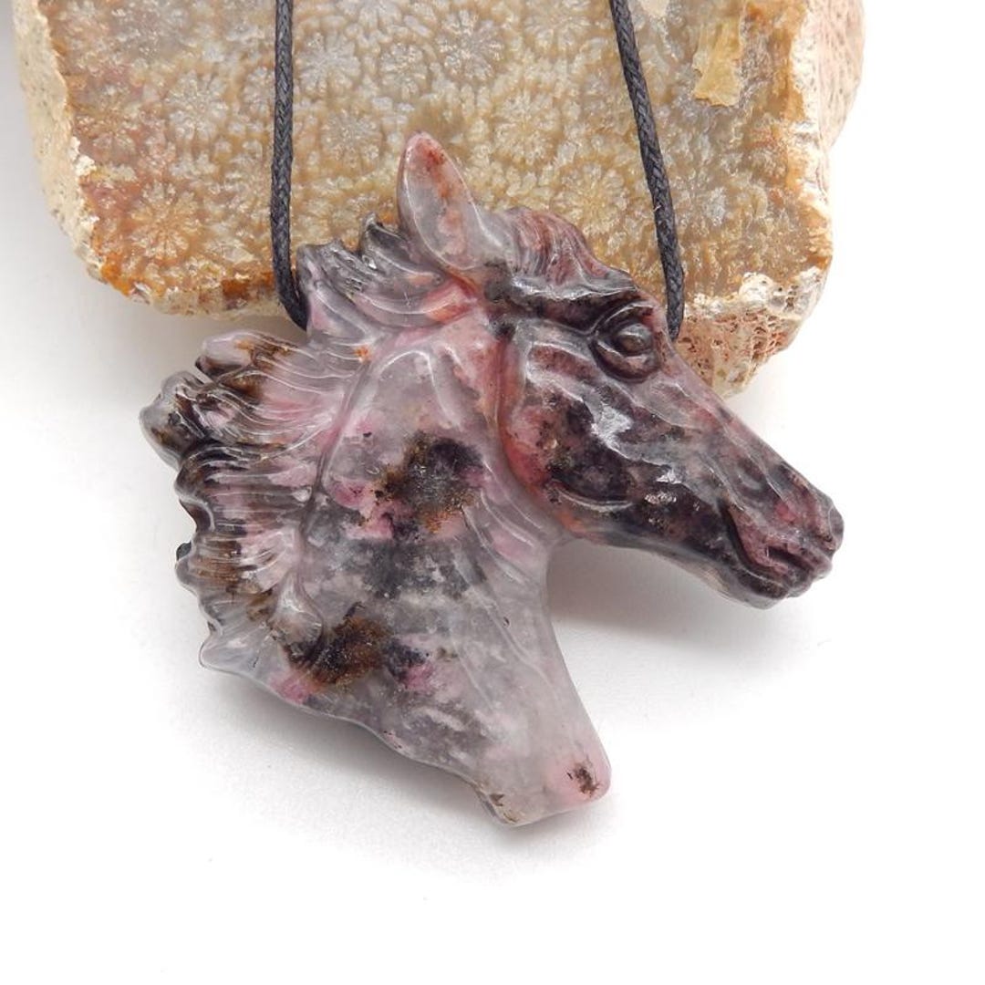 Carved Horse Head, African Rhodonite Horse Head Gemstone Pendant ...