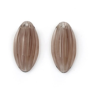 New!! Carved Smoky Quartz Flatback Gemstone Earrings,20x10x5mm, 2.2g (H9382)