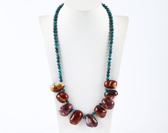 New Arrival! Chrysocolla Round Beads Necklace, Mookaite Jasper Gemstone Pendant, 1 Strand, 20.5 inch, 82.5g-JJ650