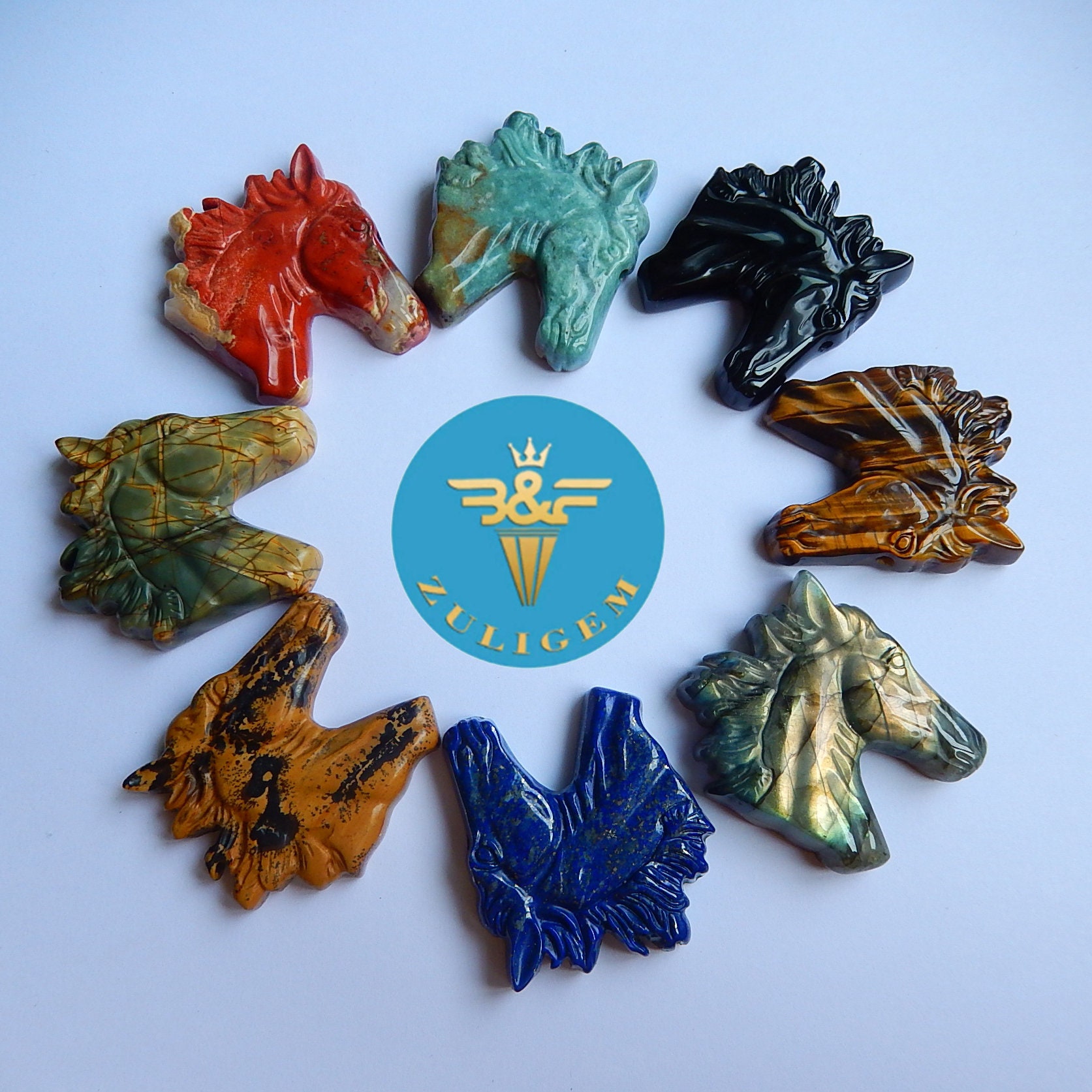 馬のペンダント、卸売、宝石の馬の種類、彫刻された馬の頭のペンダント