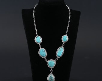 Natural Turquoise Necklace with 925 Sterling Silver, Gift for Her  BTF272