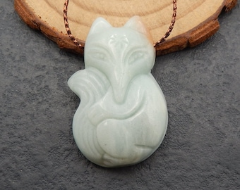 New Natural Carved Amazonite Fox Pendant,Natural Stone, 36x23x9mm, 11.3g-W4900