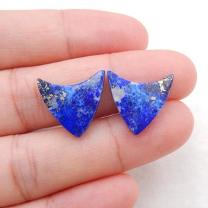 Center drill Lapis Lazuli Earrings Vintage Carved Lapis Lazuli Round Earrings Pair 14mm 8g-C495