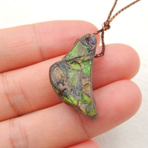 Premium Canada Ammonite Fossil Gemstone Pendant, Pendant For Necklace, 26x13x7mm, 4g-J759