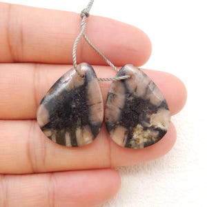 New Natural Chiastolite Gemstone Earring, Natural Stone, 24x18x4mm, 6.2g-W19968