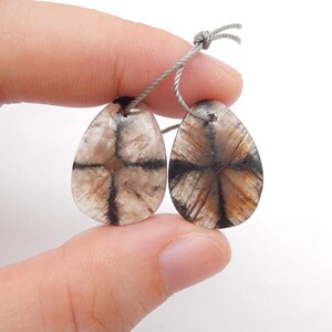 New Natural Chiastolite Gemstone Earring, Natural Stone, 22x16x4mm, 6g-W21045