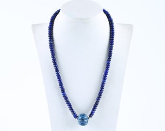 New Arrival! Natural Lapis Lazuli Gemstone Necklace, Lapis Lazuli Gemstone Pendant, 1 Strand, 17.5 inch, 39.8g-JJ641