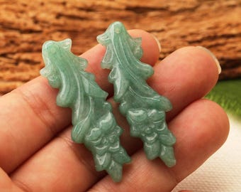 New Leaf-Carved Green Aventurine Earrings — Natural Gemstones, Exquisite Craftsmanship —43x14x4mm, 7.6g —W27537
