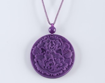 Collar de fosfosiderita morada de alta calidad, con cuentas de flores finamente talladas, tamaño 52 x 7 mm, collar de cuentas redondas de fosfosiderita - JJ779