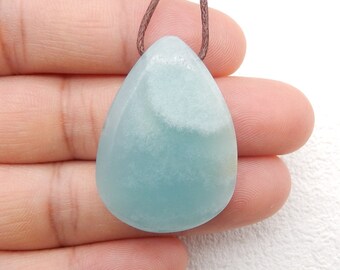 New Natural Amazonite Side Drilled Teardrop Gemstone Pendant Bead, 32x24x8mm, 8.6g-W13371