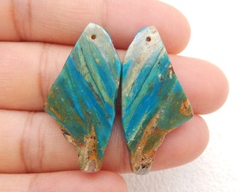 Nouvelles boucles d'oreilles, opale bleue, pierre précieuse, bijoux faits main, 33 x 16 x 3 mm, 4,5 g-W13307