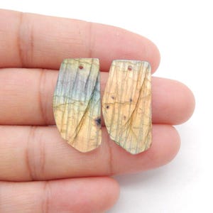 Nugget Labradorite Gemstone Earrings Beads, stone for earrings making, 26x13x2mm, 2.8g-W20617