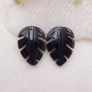 Hot Sale Obsidian Carved leaf Earring Beads, 24x17x4mm, 3.7g