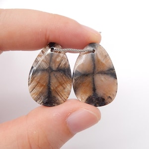 New Natural Chiastolite Gemstone Earring, Natural Stone, 26x17x4mm, 7g-W20783