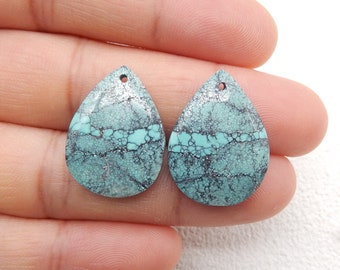 New Natural Turquoise Gemstone Earrings Pair, stone for Earrings making, 22x16x5mm, 4.1g-W13375