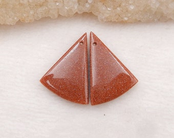 Natural Red Sand Sun Sitara Triángulo Gemstone Earring Pair, 24x18x3mm, 3.4g-h2439