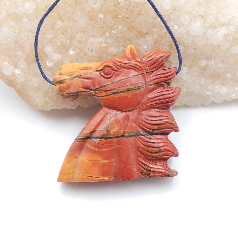 Carved Multi-Color Picasso Jasper Horse Head Pendant Carving Supply,Horse Pendant,Animal Necklace Pendant,44x39x9mm,23.8g-h8942