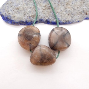 3 PCS Natural Chiastolite Gemstone Pendants, Natural Stone, 19x18x9mm, 20x16x12mm, 21g-W20159