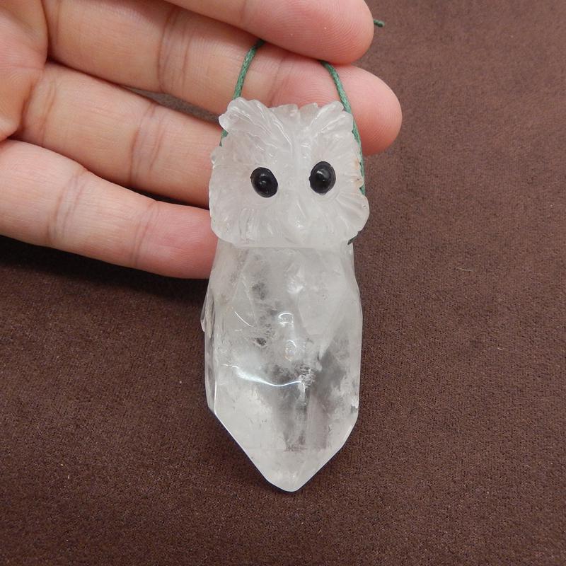 New Handmade Carved White Quartz Gemstone Owl Pendant Bead, Gemstone For Jewelry Cabochon Making, 64