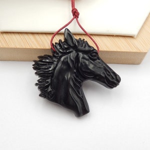 Carved Horse Head,Black Obsidian Horse Head Pendant,38x42x9mm,17.8g