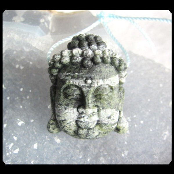 Carved Green Zebra Jasper Buddha Pendant Bead,25x31x12mm,12.00g