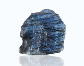 New, Carved Labradorite Gemstone Egyptian Pharaoh Head Cabochon, Carved Collection, Artwork, Supply,35x35x10mm, 18.5g-BTF168