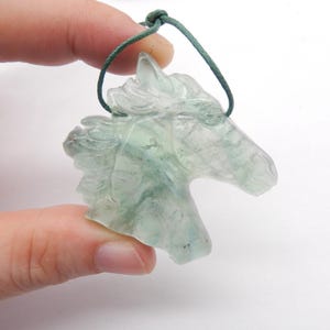 Carved Fluorite Horse Head Pendant,Gemstone Pendant,Animal Necklace Pendant,Horse Pendant, 38x42x9mm, 29.4g-C3532