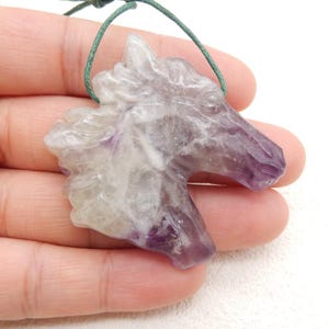 Carved Fluorite Horse Head Pendant,Gemstone Pendant,Animal Necklace Pendant,Horse Pendant, 38x42x9mm, 27.8g-C3047