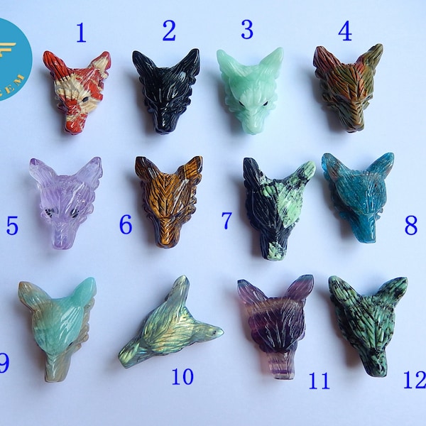 Vente en gros, Types de gemstone Wolf Head, Carve Wolf Head Pendentif, Bijoux, Pendentif animal, Collier de loup, 1 Pcs, 32x25x11mm