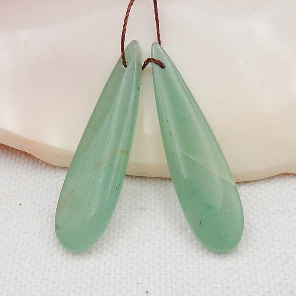 Natural Green Aventurine Teardrop Earrings Bead, stone for earrings making, 39x9x4mm, 4.5g