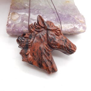 Carved Horse Head Red Obsidian Horse Head Pendant, 38x42x9mm, 21.3g-C2792