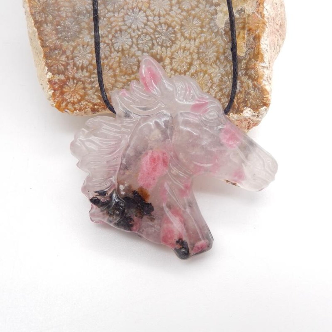 Carved Horse Head, African Rhodonite Horse Head Gemstone Pendant ...