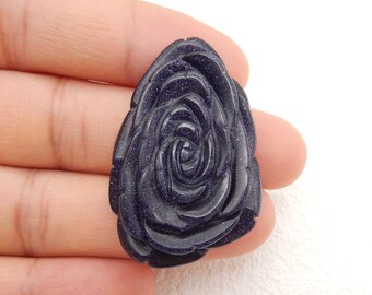 Carved Blue Sand Sun Sitara  Gemstone Flower Cabochon,38x25x10mm,11.6g-W12957